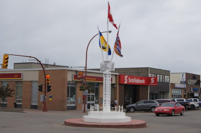 Historic Mile Zero Marker in downtown Dawson Creek, BC