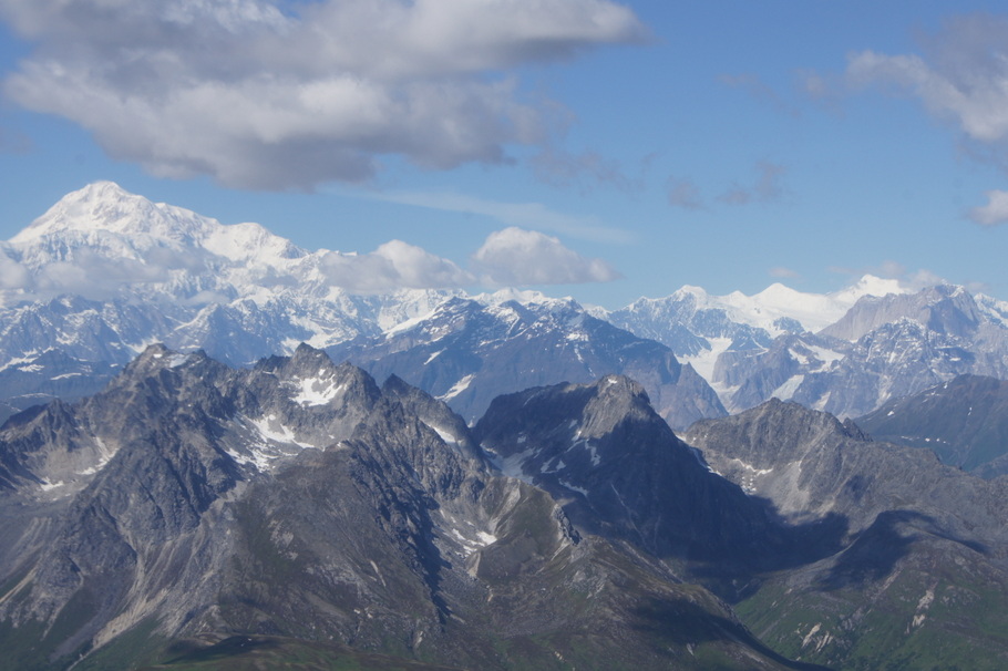 Mt. McKinley is in the upper left beneath the clouds