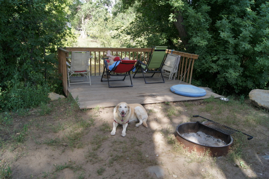 Relaxing at our campsite by the Big Thompson River in Loveland, CO
