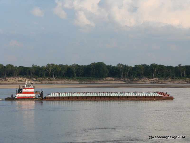 Barge on the Mississippi River at Tom Sawyer RV Park in West Memphis, Arkansas