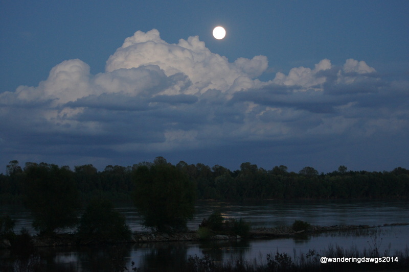 Moon rising over the Mississippi River