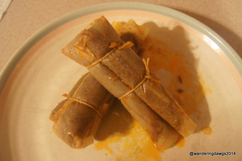 Tamales are hand wrapped and tied in bundles of three