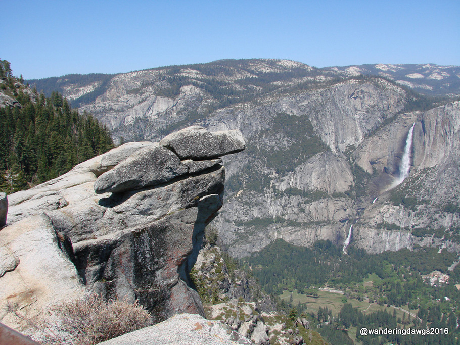 Overhanging Rock with Yosemite Falls in Yosemite National Park