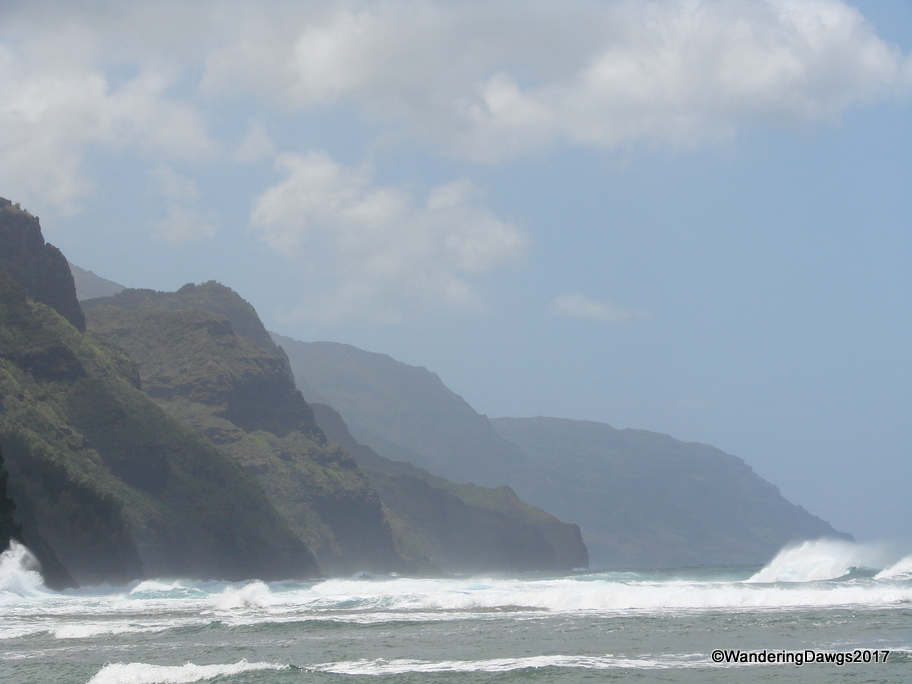 View of the Na Pali Coast from the beach on Kauai