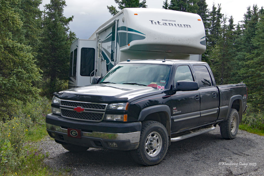 Truck and camper in Denali National Park, Alaska